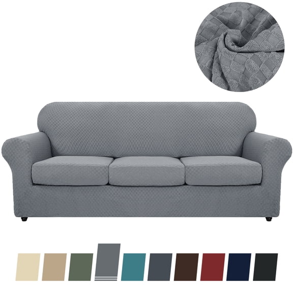 JIATER Sofa Cover Non-slip Couch Cover Stretch Slipcover Machine Washable Furniture Protector for Dogs Cats Pets,Light Gray 71"-91"(3 Cushions)