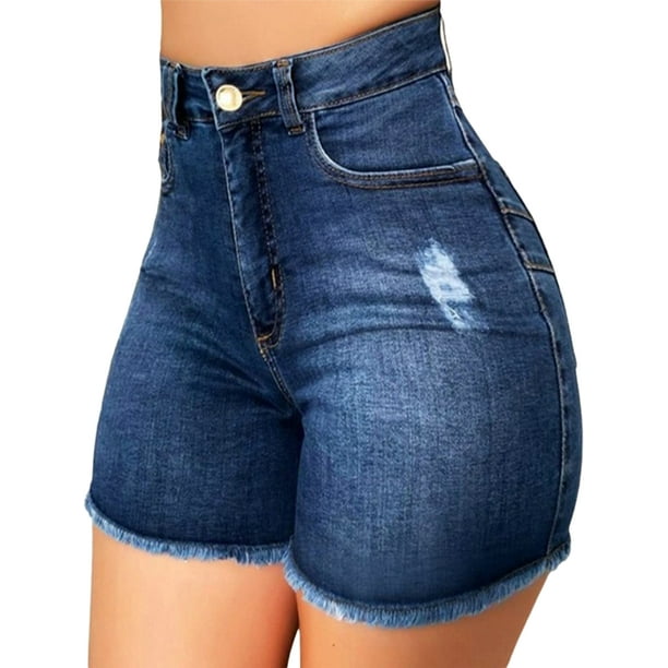 Voguele Ladies Mini Trousers Zipper Short Hot Pants Stretchy Beach Jeans Stretch Summer Shorts Deep blue 2XL - Walmart.com