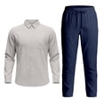 thumbnail image 4 of Letdown Men's 2 Piece Outfits Casual Cotton Linen Long Sleeve Button Down Shirts and Pants Sets Loose Fit Summer Athletic Tracksuits Vacation Trip Outfits Sets, 4 of 6