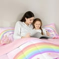 thumbnail image 5 of jejeloiu Kawaii Unicorn Bedding Comforter Set,Gold Stars Colorful Rainbow Twin Comforter Sets,Chic Dreamy Castle Bedding Set For Girl,Breathable Home Decor Reversible,2 Pieces, 5 of 8