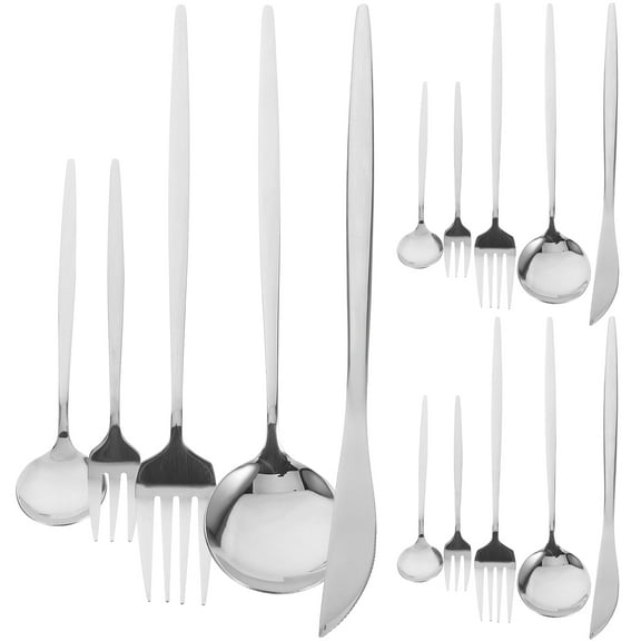 LABELEPH 1Set Stainless Steel Forks Spoons Kit Dinnerware Silverware Set In White For Friends And Family