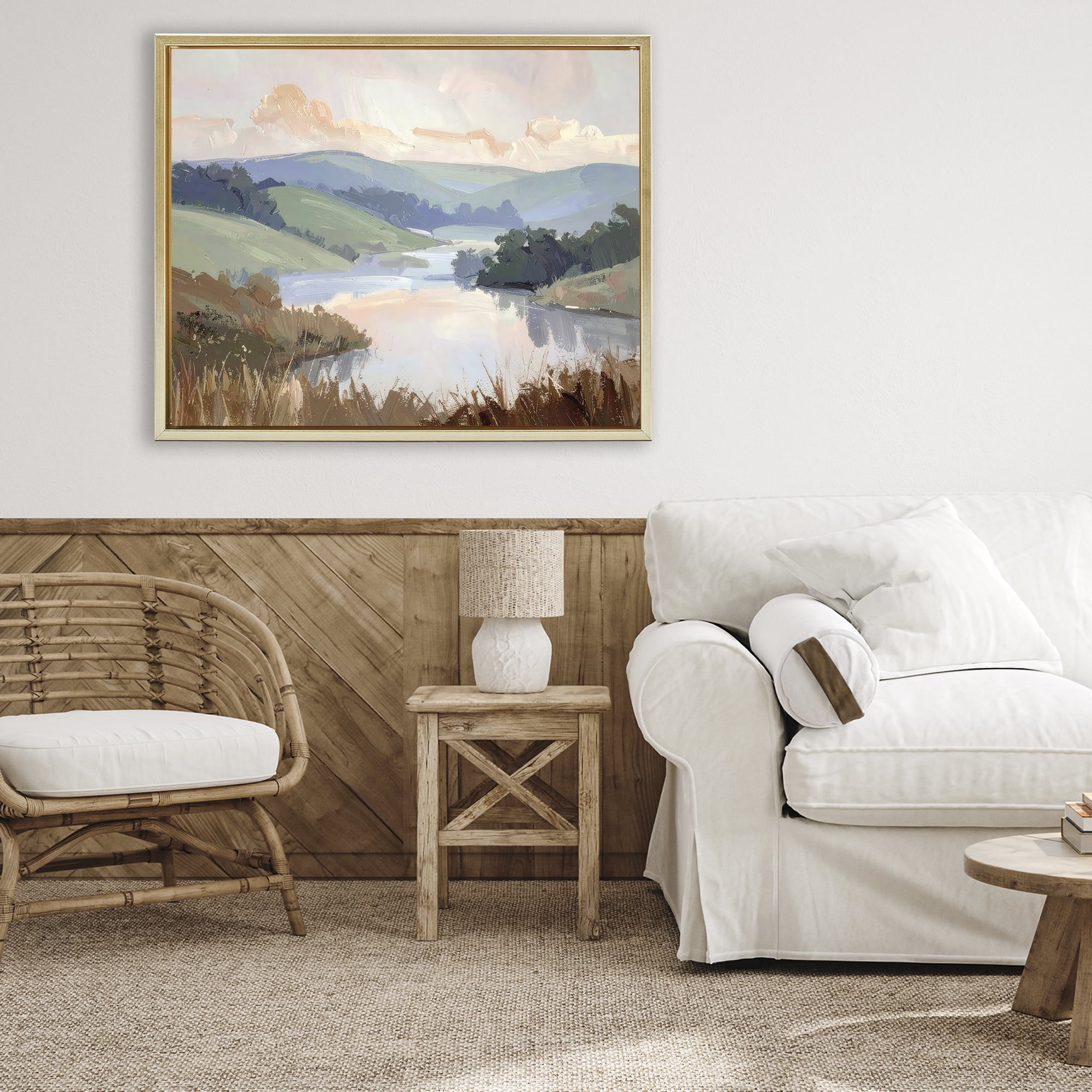 Stupell Industries Muted Distant Mountains Gold Framed Floater Canvas Wall Art, design by Alonza Saunders