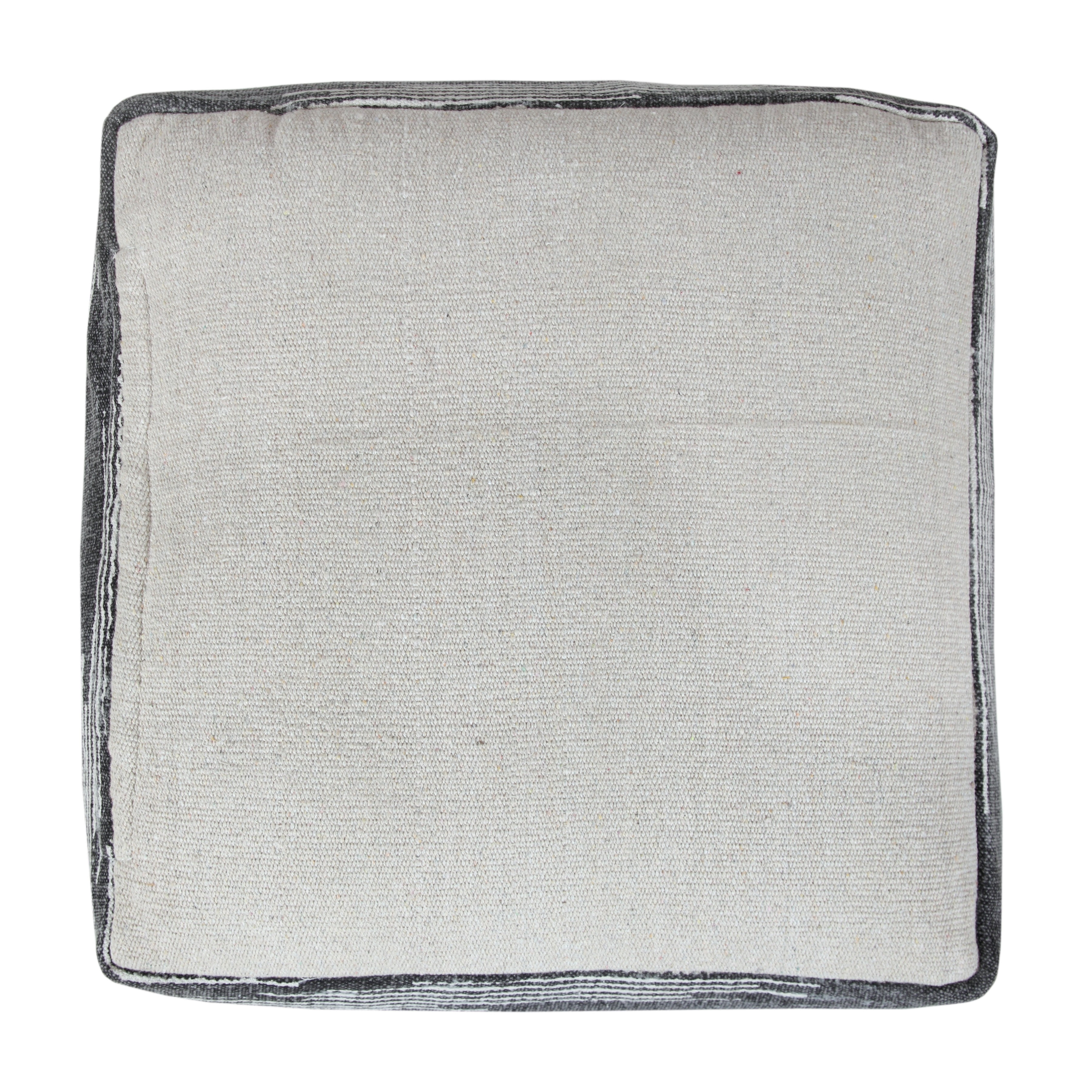 LR Home Small Tassels Chevron Indoor Square Pouf, Gray/Ivory, 18" x 18" x 14"