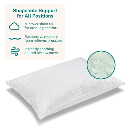 Sleep Innovations - Quilted Memory Foam Micro Cushion Queen Pillow - White