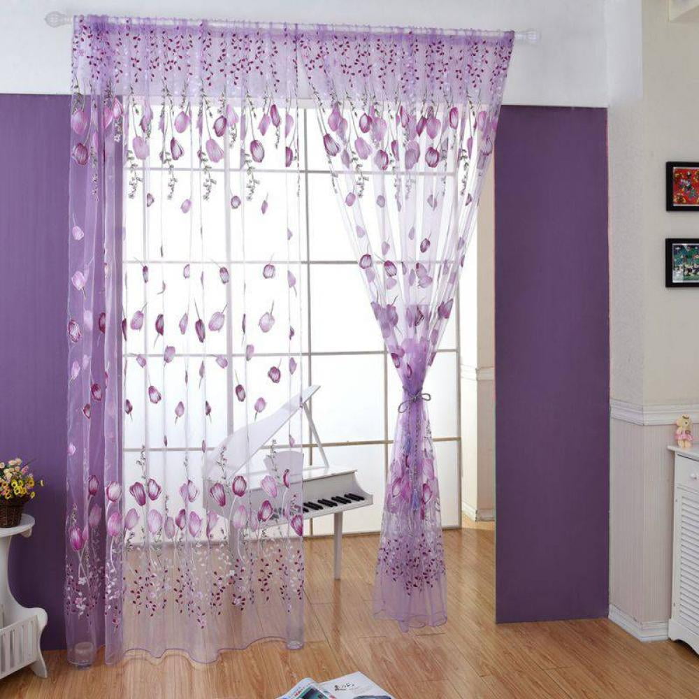 Clearance Pastoral Floral Sheer Curtain Rod Pocket Voile Window Curtain