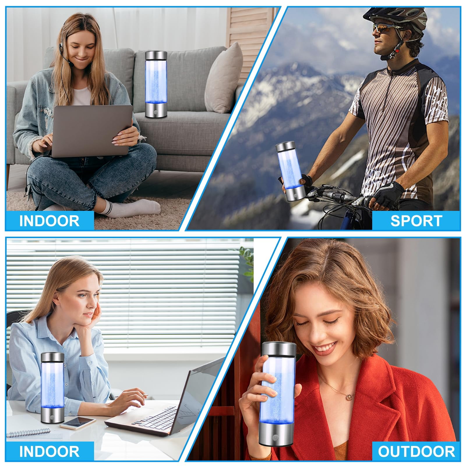 Ninonly 420ml Hydrogen Water Bottle Silver, Water Glass Healthy Cup Rechargeable Hydrogen Water Bottle Hydrogen Rich Water Glass for Home Travel Office