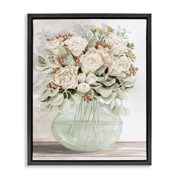 Stupell Industries Rose & Herb Bouquet Plants & Flowers Painting Black Floater Framed Canvas Art Print Wall Art, 17 x 21