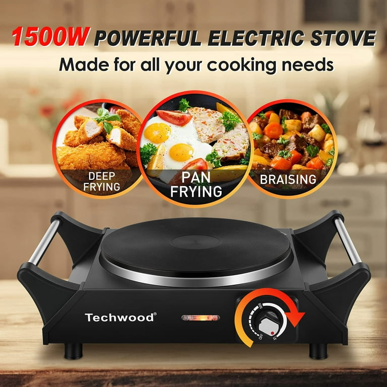 Hot Plate, Electric Stove for Cooking, 1500W Countertop Single Burner with  Adjustable Temperature & Stay Cool Handles, 7.5\u201d Cooktop for  RV/Home/Camp, Compatible for All Cookwares Upgraded Versio 