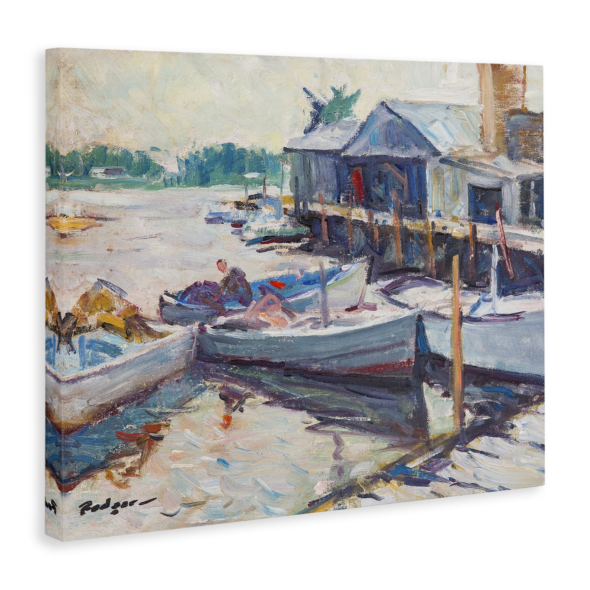 Stupell Industries Scenic Boat Marina Landscape & Nature Painting Wrapped Canvas Art Print Wall Art, 20 x 16