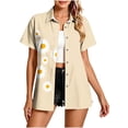 thumbnail image 5 of Plus Size Summer Shirts for Women Short Sleeve Button Down Collared Fashion Printed Casual Loose Beach Vacation Tops (XL, Yellow), 5 of 5
