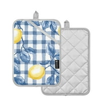 Yayeee Pot Holders Kitchen Heat Resistant with Pocket 7"x9.8" Cotton Oven Cooking Hot Pads, Light Lemon
