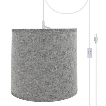 Aspen Creative 72502-21 One-Light Plug-In Swag Pendant Light Conversion Kit with Transitional Hardback Empire Fabric Lamp Shade, Grey, 13" width