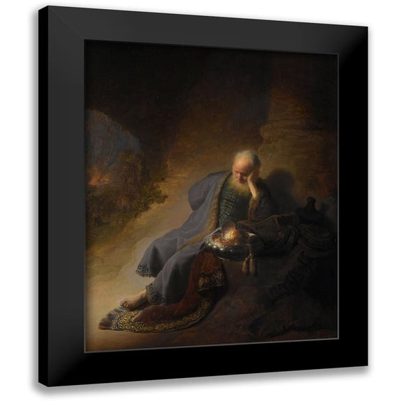 Rembrandt 12x14 Black Modern Framed Museum Art Print Titled - Jeremiah Lamenting the Destruction of Jerusalem