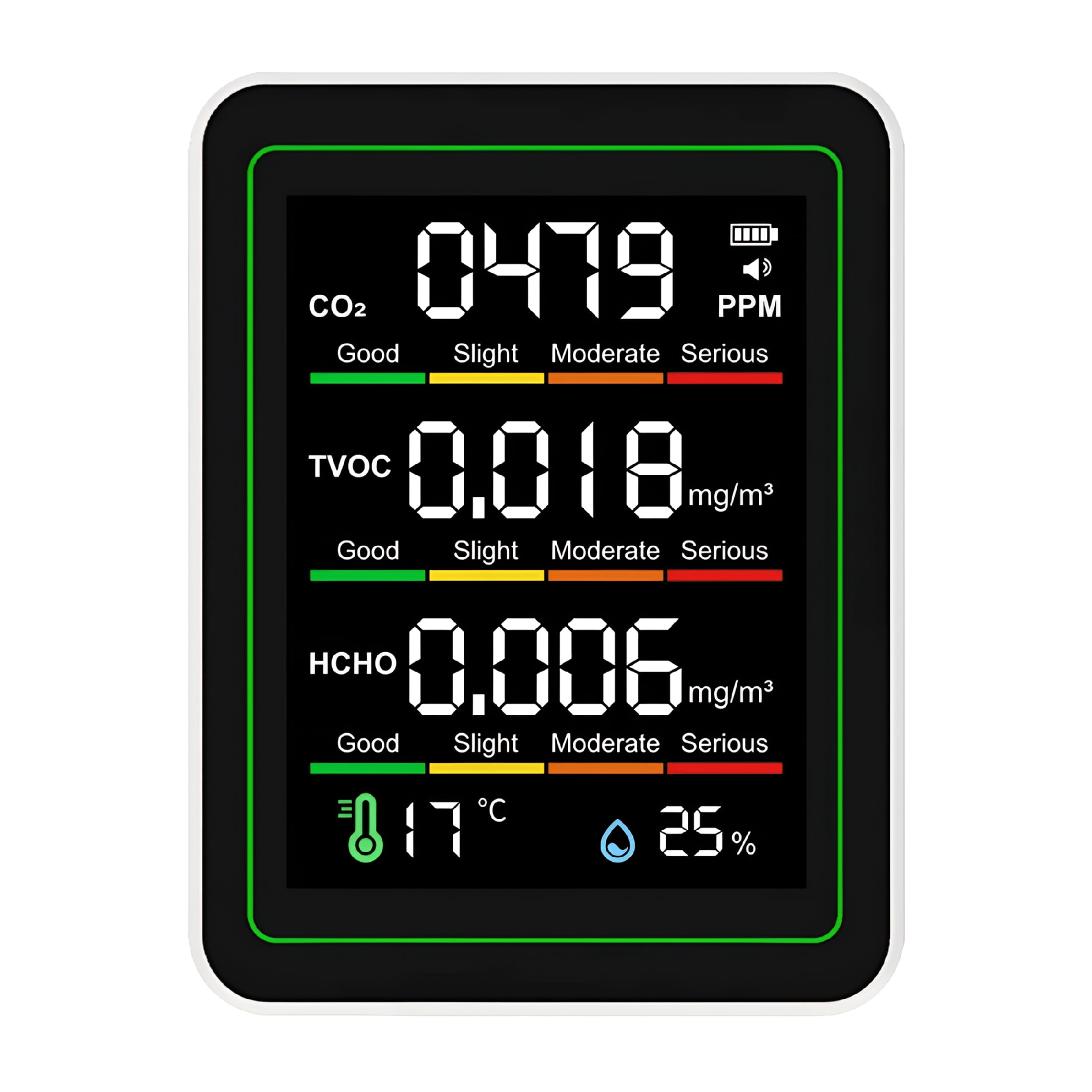 GJX Indoor Air Quality Monitor, CO2 Monitor/Temperature/Formaldehyde Detector TVOC for Rooms, Grow Tents with Bracket White, 1 x Air Quality Monitor with Bracket, White