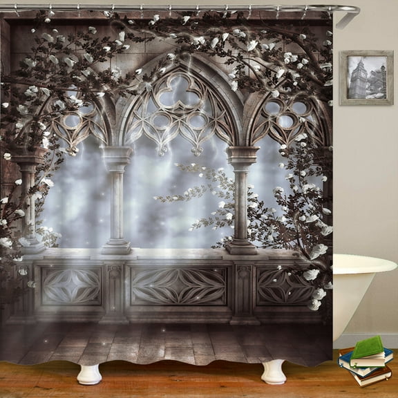 Waterproof Shower Curtain European style Arch Dreamy Flowers landscape 3D Printi