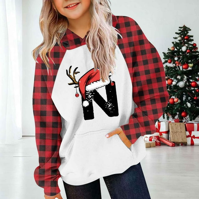 Cowsor Cute Hoodie for Teen Trendy Letter Print Preppy Hooded Sweatshirts Kids Pullover Long Sleeve School Outfits