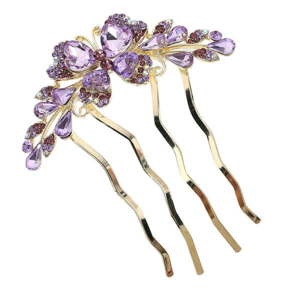 KALLORY Purple Rhinestone Hair Pin with Stylish Bowknot Design, Secure Four-Tooth Comb, Versatile Hair Accessory for Women