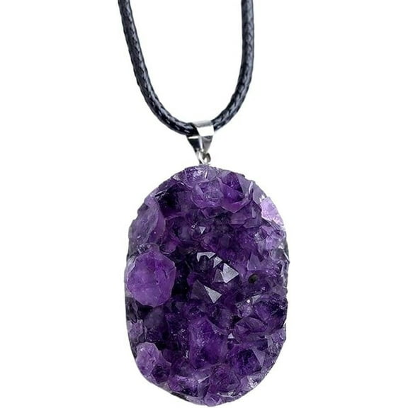 Raw Uruguay Amethyst Crystal Cluster Pendant For Women,Purple