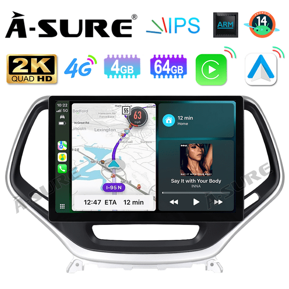 Asure 13.1" 8 Core 4 64GB Android 14 Car Stereo For 2014-2018 Jeep Cherokee with GPS BT AHD