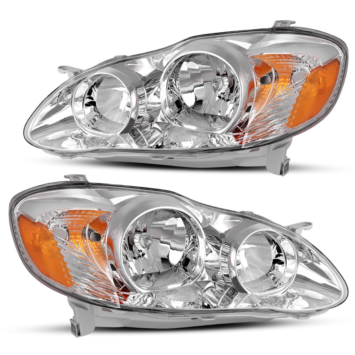 RVNI Left + Right Chrome Headlights for 2003-2008 Toyota Corolla S XRS Sedan 4-Door