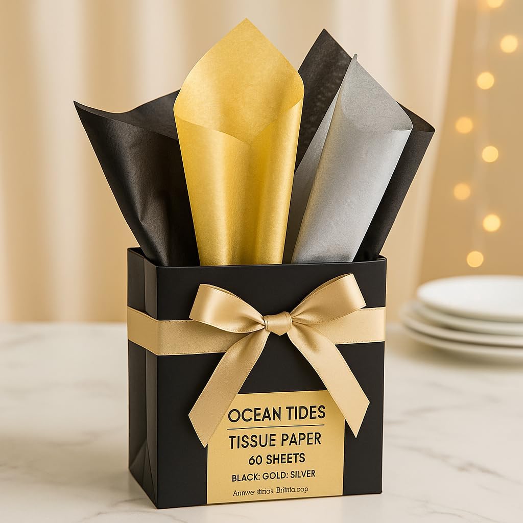 Ocean Tides 60-Sheet Tissue Paper Silver Gold Black photo 3