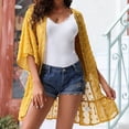 thumbnail image 2 of Jacquard Beach Cover Up Sheer Ruffle Hem Color puro Mangas 3/4 Cover Up para mujer Verano, 2 of 5