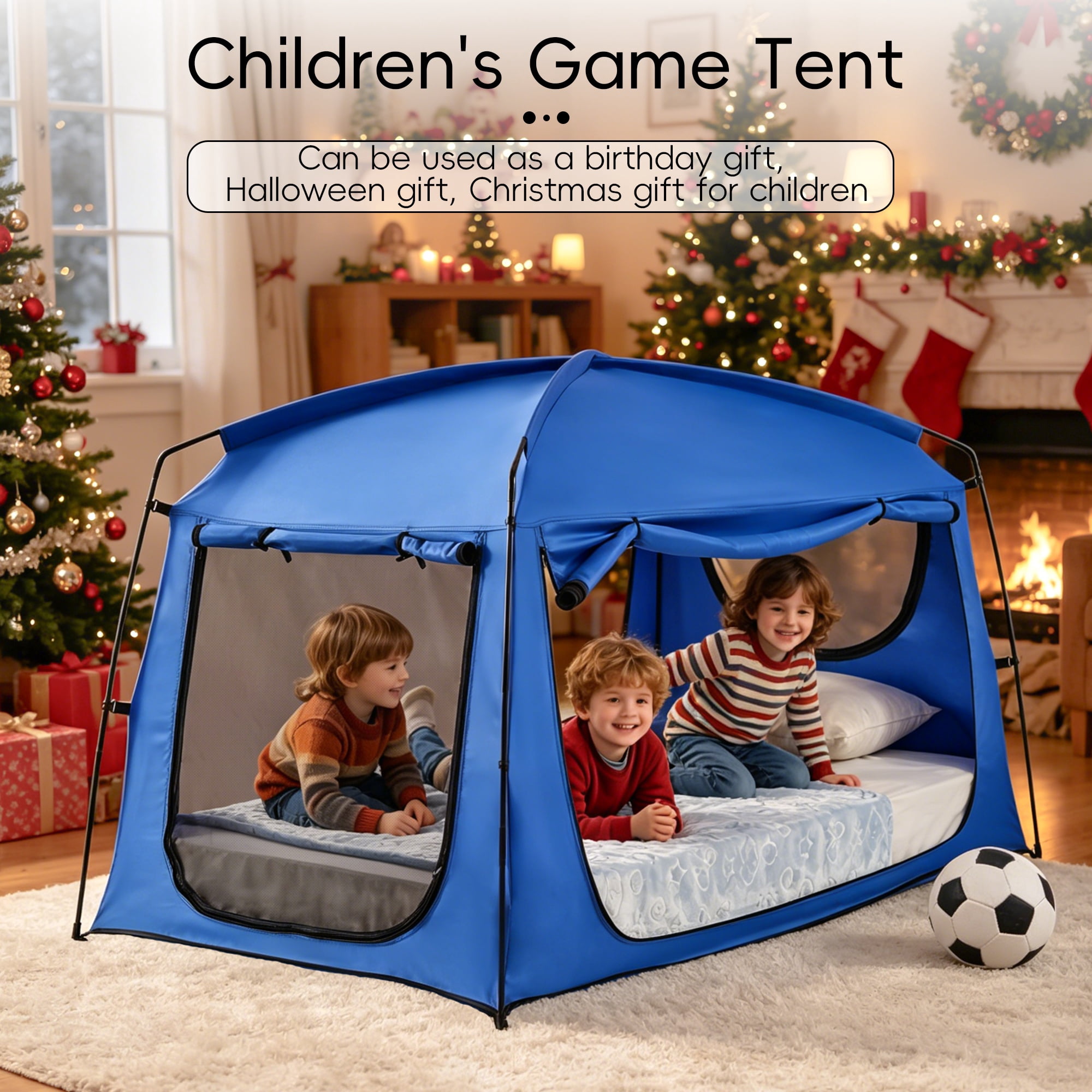 Blue Privacy Twin Size Bed Tent for Adults Kids,Blackout Sleep Bed Tents Canopy Breathable Mesh Windows