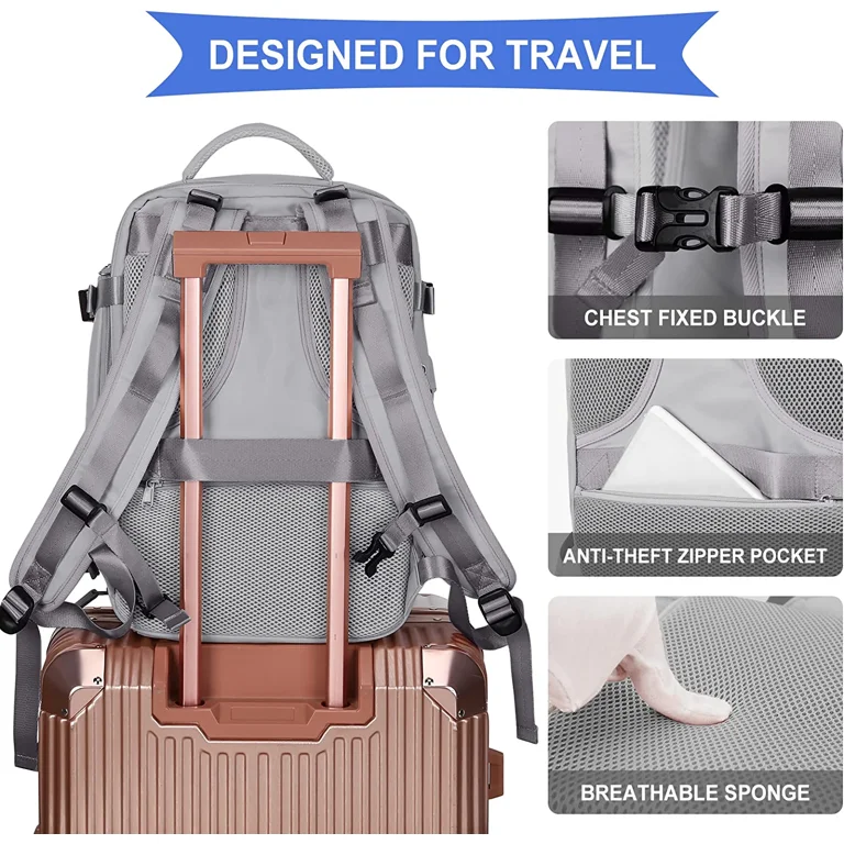 SYCNB Large Travel Backpack for Women Men, Carry On Backpack Flight  Approved, Personal Item Travel Bag Waterproof Luggage Backpack Small Laptop  Backpack Grey 