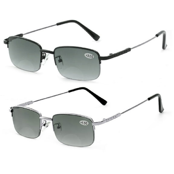 3 Pairs of Men Black Memory Titanium Alloy Bifocal Reading Glasses 1.00 Tinted Gray Sunglasses Half Rimless Flexible Readers  1.00 Strength