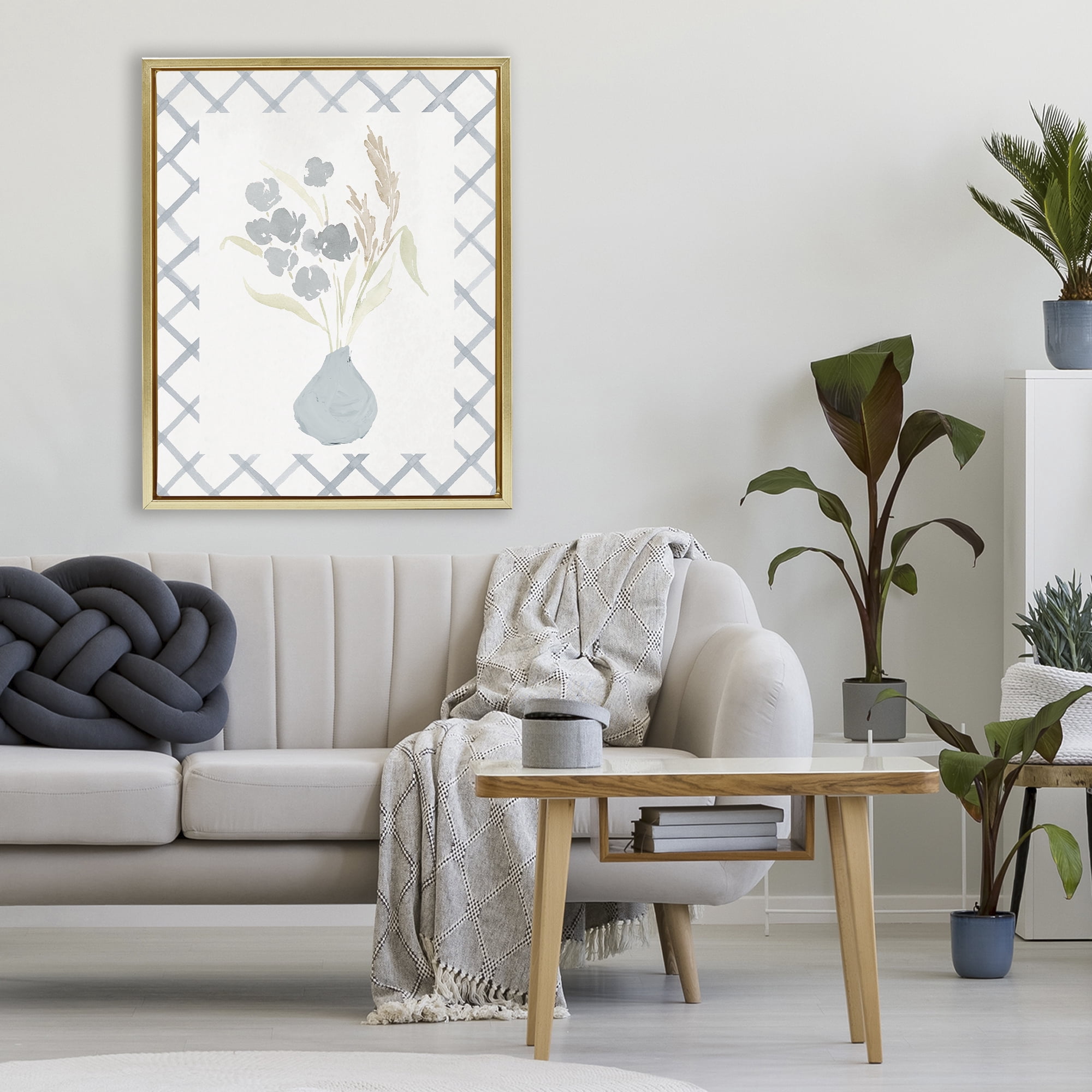 Stupell Industries Muted Blue Anna Bouquet Gold Framed Floater Canvas Wall Art, design by Lucille Price