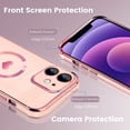 thumbnail image 5 of for iPhone 12 Case Magnetic Version Compatible with MagSafe with Full Camera Lens Protection Reinforced Corners Cute Love Heart Soft TPU Electroplate Edge Bumper Cute Cover for Women, Pink, 5 of 14