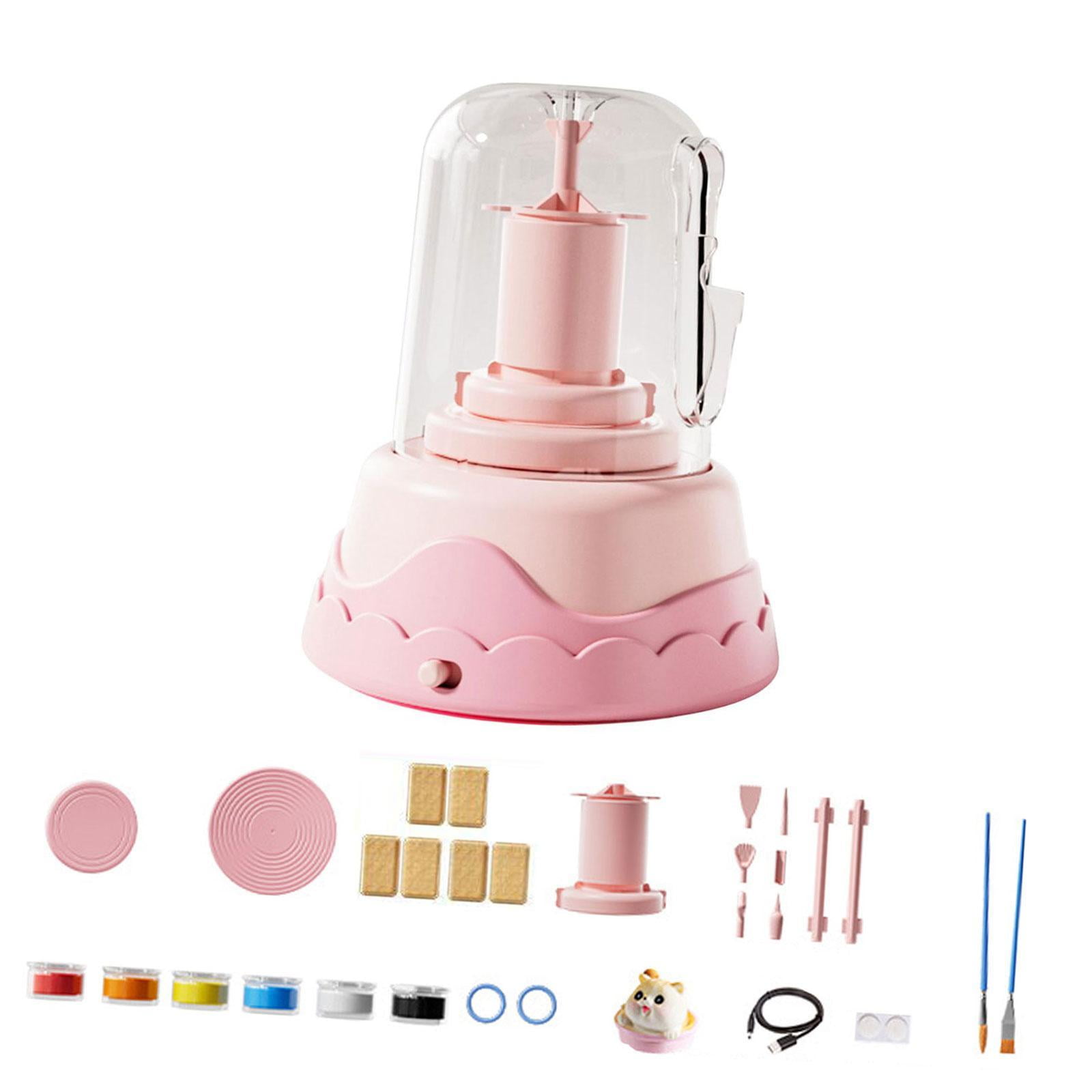Sharprepublic Kids Electric Pottery Wheel Set Craft Making Kit Diy Creative Education Toys Children in Parents Interactive Toy Ceramic Machine Pink 6 Clay