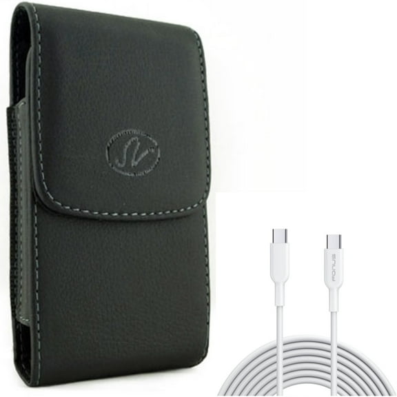 Case Belt Clip w 6ft Long Type-C Cable for Samsung Galaxy S22 Plus,S22 S21 FE 5G - Leather Holster Cover, PD Fast Charger Cord Power Wire
