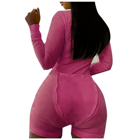 

YUEHAO Pajamas For Women Women s Button-down Functional Buttoned Flap Adults Jumpsuit (Purple)