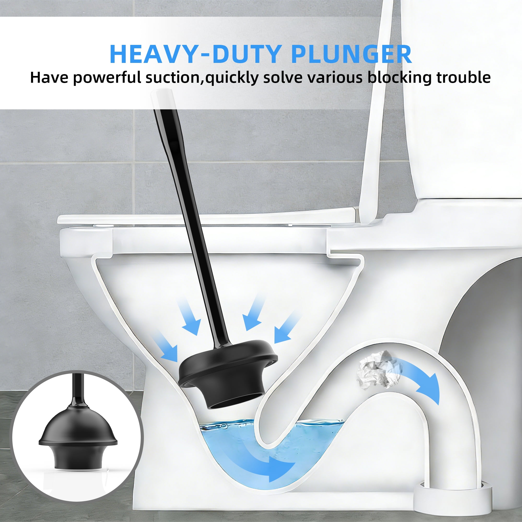MR.SIGA Toilet Plunger and Bowl Brush Combo, Black, 1 Set,for Adult