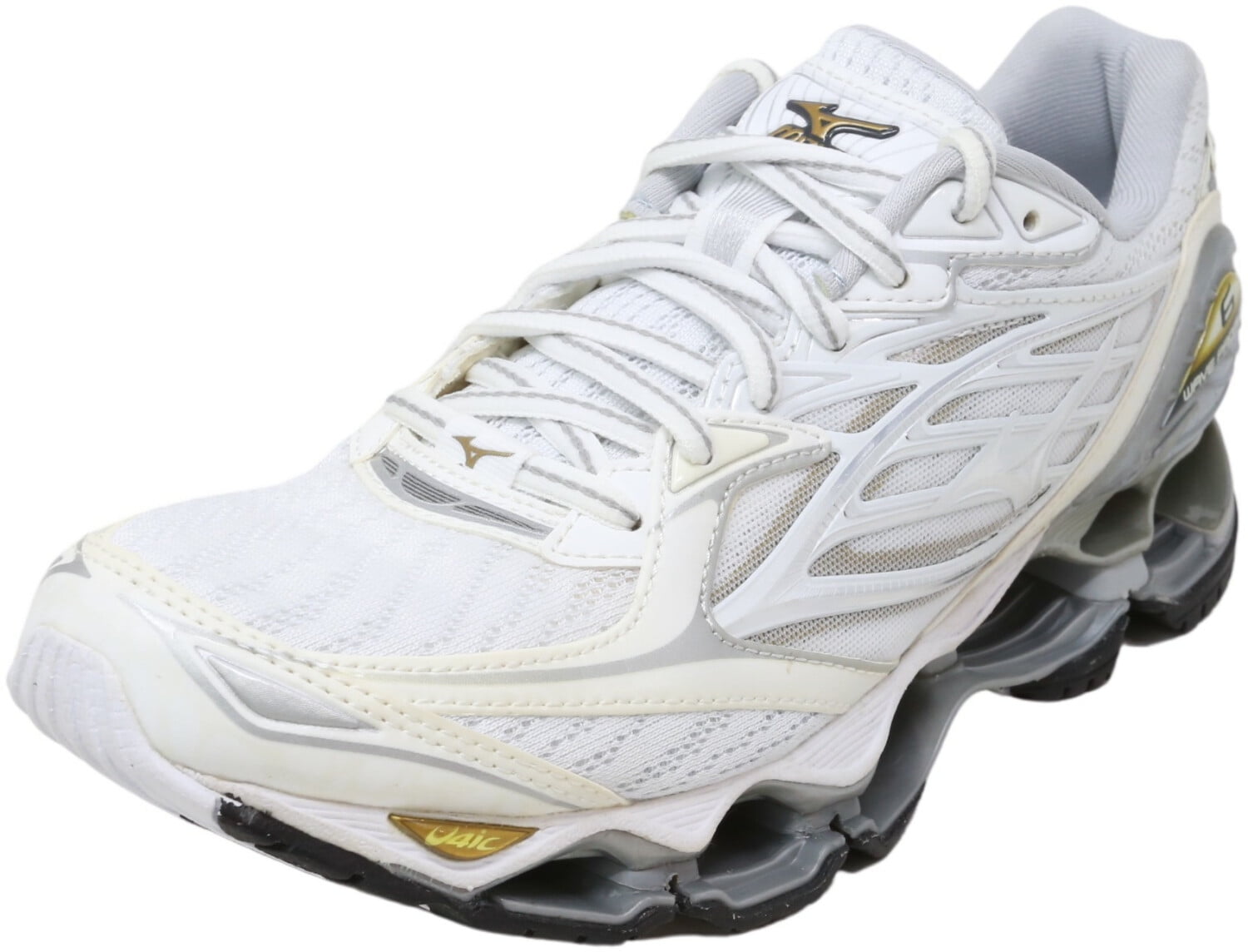 Mizuno Women's Wave Prophecy 6 White / Silver Gold Ankle-High Mesh ...