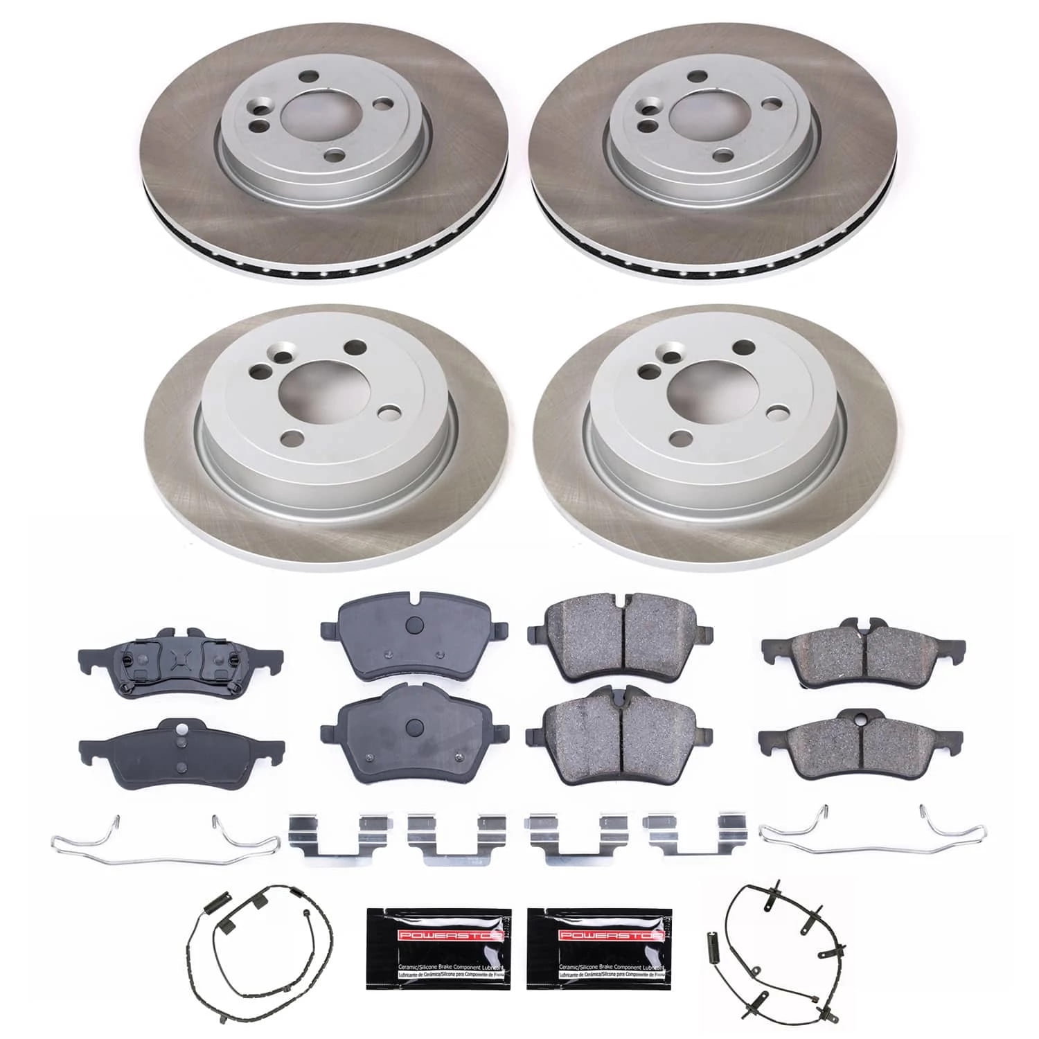 PowerStop Front and Rear Semi-Coated Rotor and Low-Dust Ceramic Brake Pad Kit SC6299