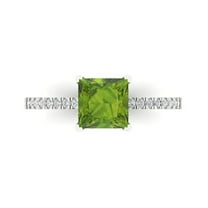 1.62 ct Princess Cut Natural Peridot Solitaire with Simulated Diamond Accents 18K White Gold Womens Engagement Ring