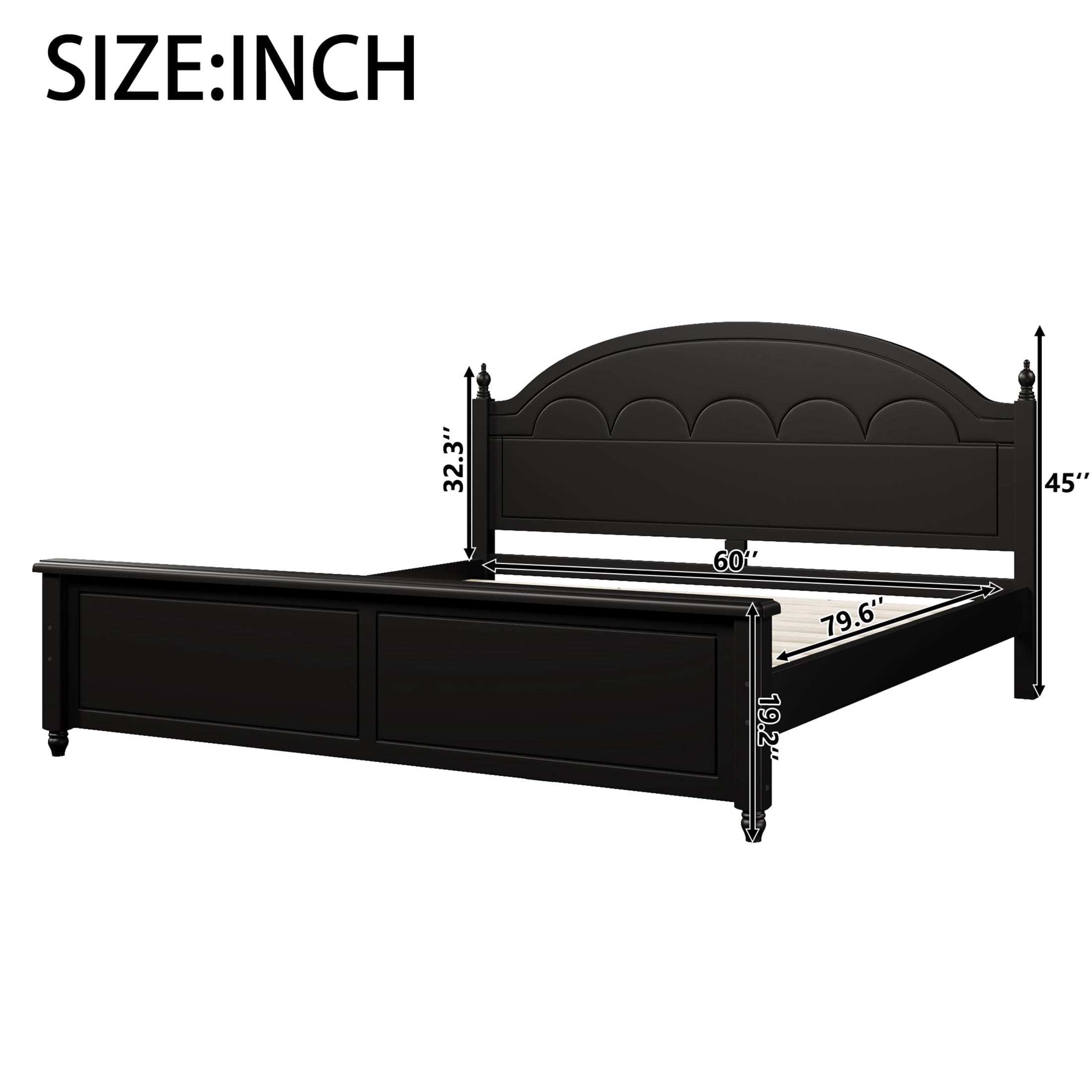 Noble House Alver Queen Size Wooden Bed Frame with Classic Arched Headboard, Modern Timeless Design, Black