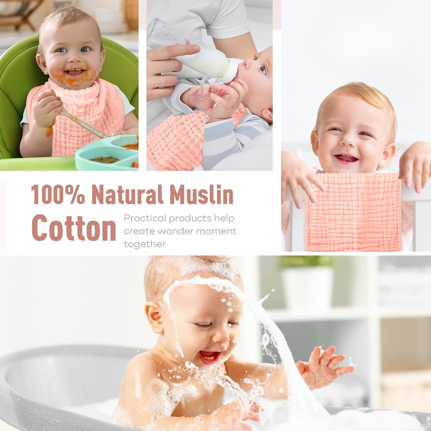 Muslin Burp Cloths for Baby 10 Pack 100% Cotton Baby Washcloths for Boys Girls Large 20''X10'' Super Soft and Absorbent