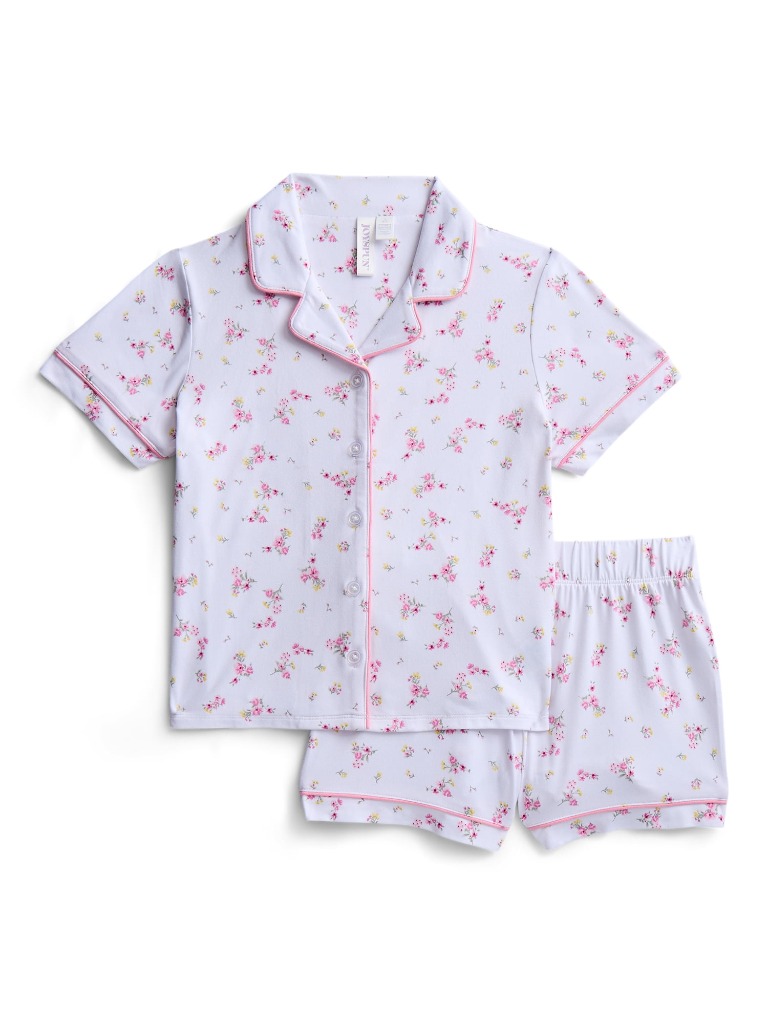 Joyspun Girls Mommy and Me Notch Collar Top and Shorts Family Matching Pajama Set, Sizes XS-XXL