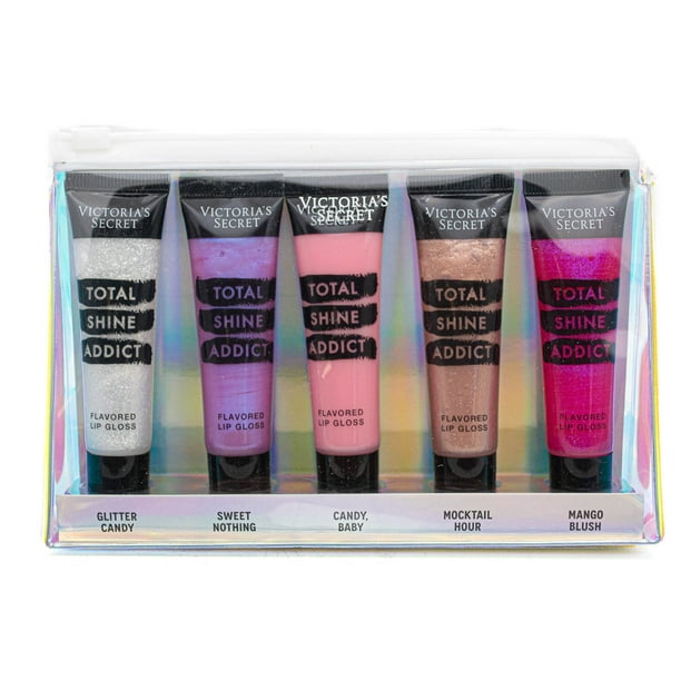 Victoria's Secret TOTAL SHINE ADDICT Flavored Lip Gloss Set, Addicted to Gloss; Glitter Candy, Sweet Nothing, Candy Baby, Mocktail Hour, Mango Blush .46oz each