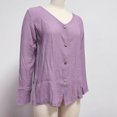 thumbnail image 3 of Camisa Superior Blusa de mujer Camisa suelta con cuello en V Camisas de verano Blusa de manga larga con un solo pecho Kuymtek Púrpura Xxl para Mujer, 3 of 7