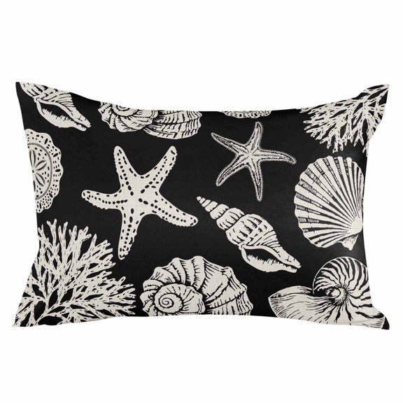 Black Starfish Coastal Throw Pillow Cover 24 x 36 Inch Decorative Pillow Cover Shell Coral Summer Beach Nautical Ocean Lumbar Pillowcase Seasonal Rectangle Cushion Case for Couch Sofa Bed Living Room