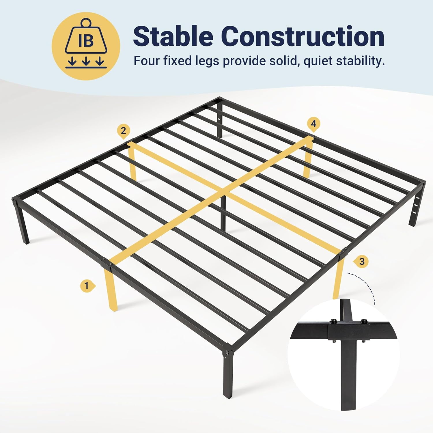 ZMSHOP King Size Bed Frame, 14 inch Metal Platform Beds with Storage Space, No Box Spring Needed and Easy Assembly, Black