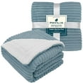 thumbnail image 3 of PAVILIA Reversible Sherpa Fleece Throw Blanket Slate Dusty Blue, Plush Flannel Throw, Ultra Soft Warm Ribbed Microfiber Blanket for Sofa Couch Bed, Luxury Thick Striped Blanket, Blue, 50x60, 3 of 7