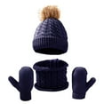 thumbnail image 2 of Winter Blue Kids Hat Scarf Glove Set Knit Lined Neck Warmer Mittens For Toddler Boys Girls Cotton, 2 of 6