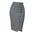 thumbnail image 3 of Falda de tubo corta Allegra K vintage con cinturón y abertura con botones decorativos para mujer Verde gris XS, 3 of 6