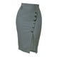 thumbnail image 3 of Falda de tubo corta Allegra K vintage con cinturón y abertura con botones decorativos para mujer Verde gris XS, 3 of 6