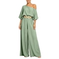 thumbnail image 6 of PBFRDSJ Women's Casual Off Shoulder Lantern Long Sleeve High Waist Wide Leg Jumpsuit With Braided Belt for Daily Vacation Party, 6 of 6